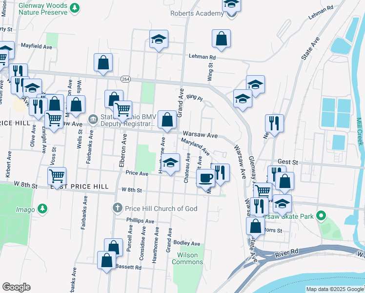 map of restaurants, bars, coffee shops, grocery stores, and more near in Cincinnati