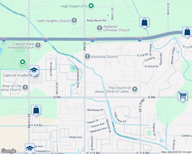 map of restaurants, bars, coffee shops, grocery stores, and more near 716 25 Road in Grand Junction