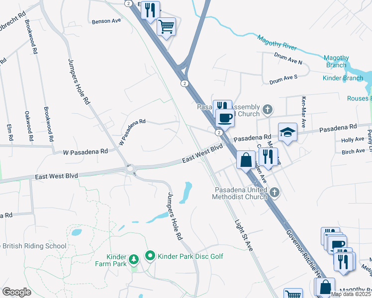 map of restaurants, bars, coffee shops, grocery stores, and more near 7 Fordham Court in Millersville