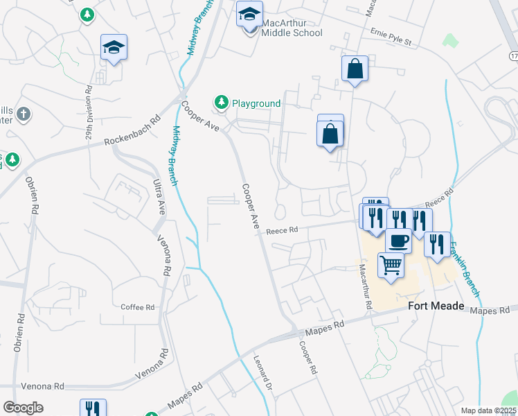 map of restaurants, bars, coffee shops, grocery stores, and more near in Fort Meade