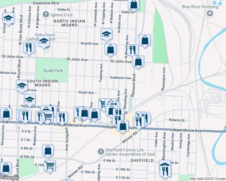 map of restaurants, bars, coffee shops, grocery stores, and more near 5911 Lexington Avenue in Kansas City