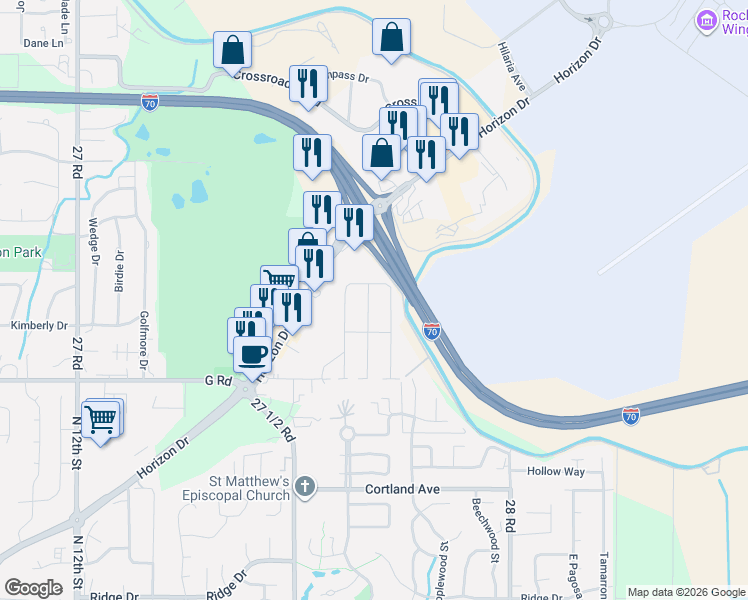 map of restaurants, bars, coffee shops, grocery stores, and more near 2768 9 Iron Drive in Grand Junction