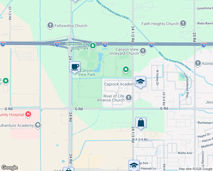map of restaurants, bars, coffee shops, grocery stores, and more near 720 1/2 Willow Creek Road in Grand Junction