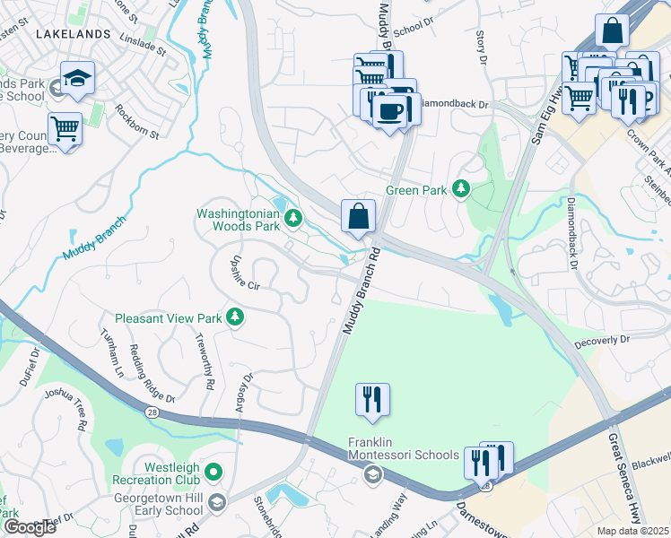 map of restaurants, bars, coffee shops, grocery stores, and more near 985 Hillside Lake Terrace in Gaithersburg