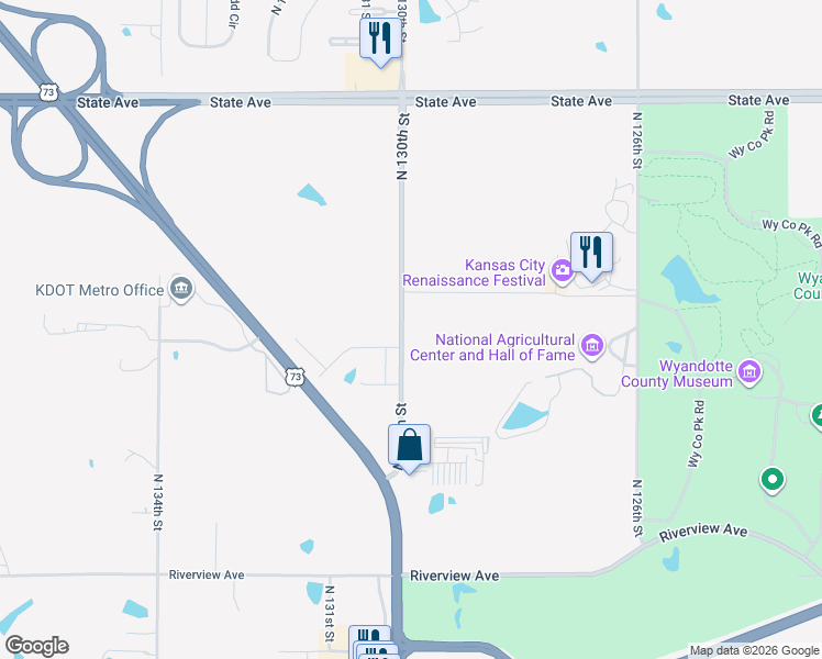 map of restaurants, bars, coffee shops, grocery stores, and more near 621 North 130th Street in Bonner Springs