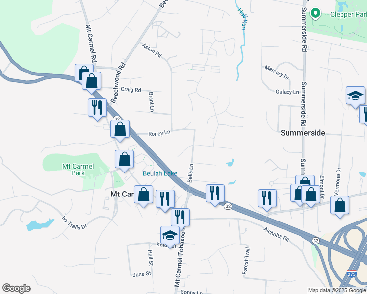 map of restaurants, bars, coffee shops, grocery stores, and more near 4820 Bells Lake Drive in Cincinnati