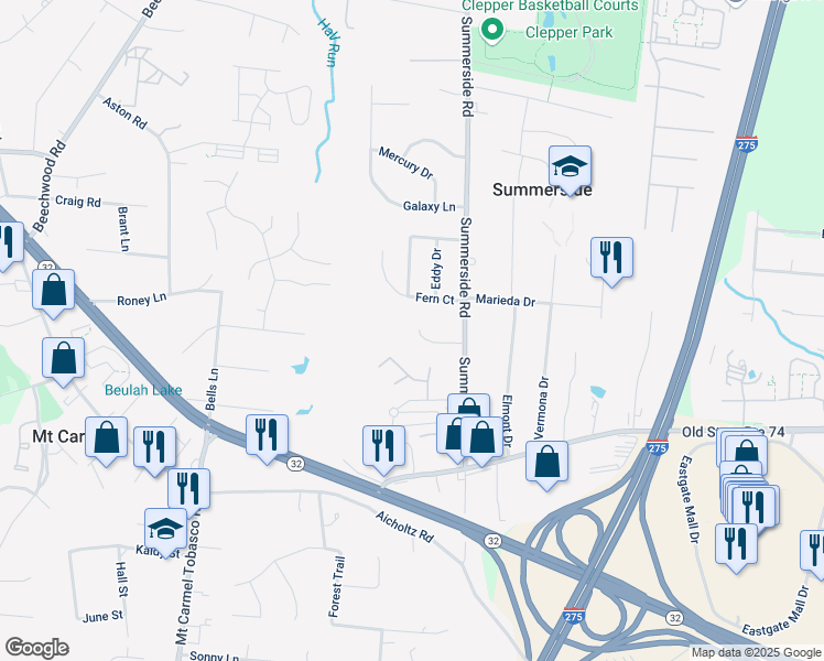 map of restaurants, bars, coffee shops, grocery stores, and more near 621 Fern Court in Cincinnati