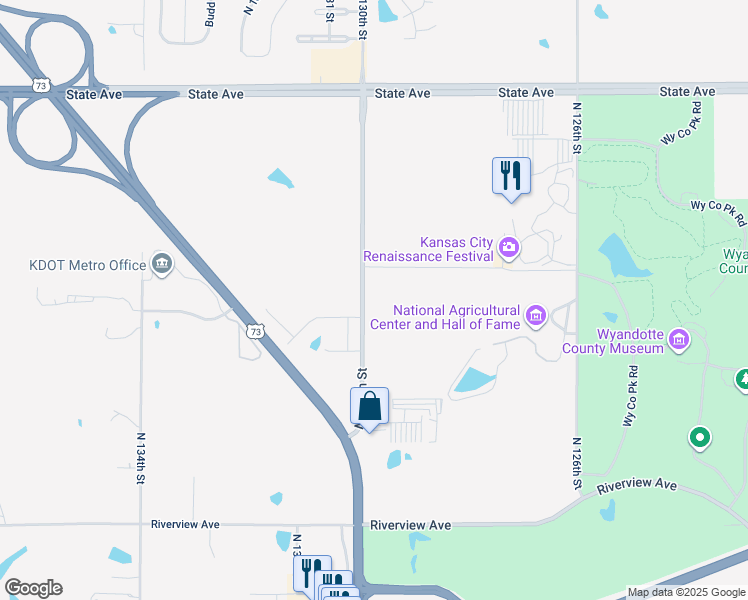 map of restaurants, bars, coffee shops, grocery stores, and more near 621 North 130th Street in Bonner Springs