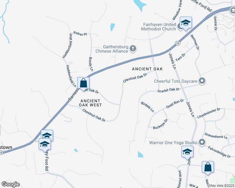 map of restaurants, bars, coffee shops, grocery stores, and more near 13113 Chestnut Oak Drive in Gaithersburg