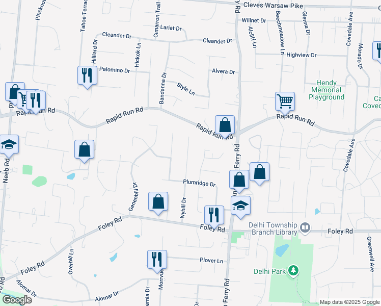 map of restaurants, bars, coffee shops, grocery stores, and more near 828 Ivyhill Drive in Cincinnati