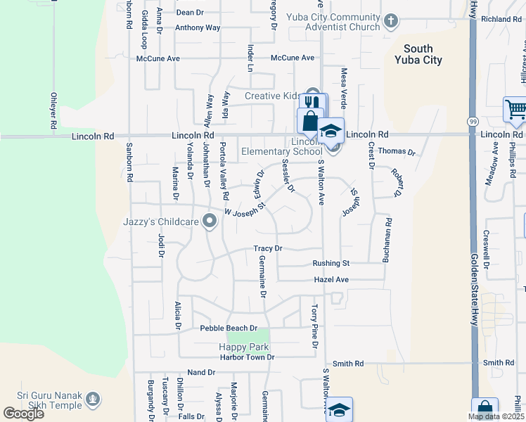 map of restaurants, bars, coffee shops, grocery stores, and more near 1810 West Joseph Street in Yuba City
