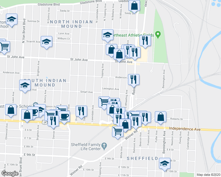 map of restaurants, bars, coffee shops, grocery stores, and more near 5906 Lexington Avenue in Kansas City