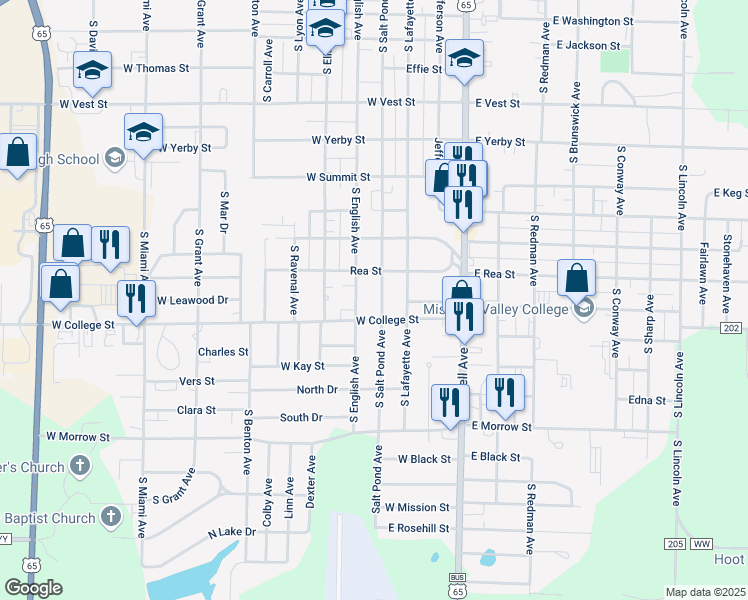 map of restaurants, bars, coffee shops, grocery stores, and more near 1162 South English Avenue in Marshall