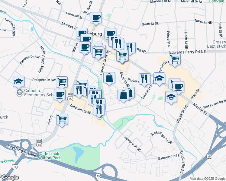 map of restaurants, bars, coffee shops, grocery stores, and more near 408 Haupt Square Southeast in Leesburg