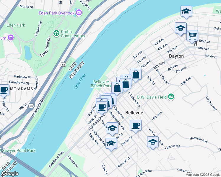 map of restaurants, bars, coffee shops, grocery stores, and more near 104 Ward Avenue in Bellevue