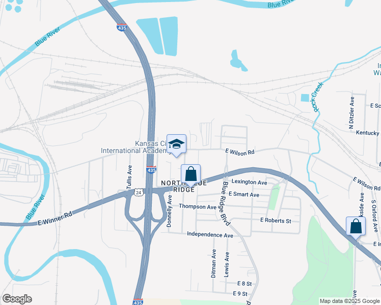 map of restaurants, bars, coffee shops, grocery stores, and more near 8514 Wilson Road in Kansas City