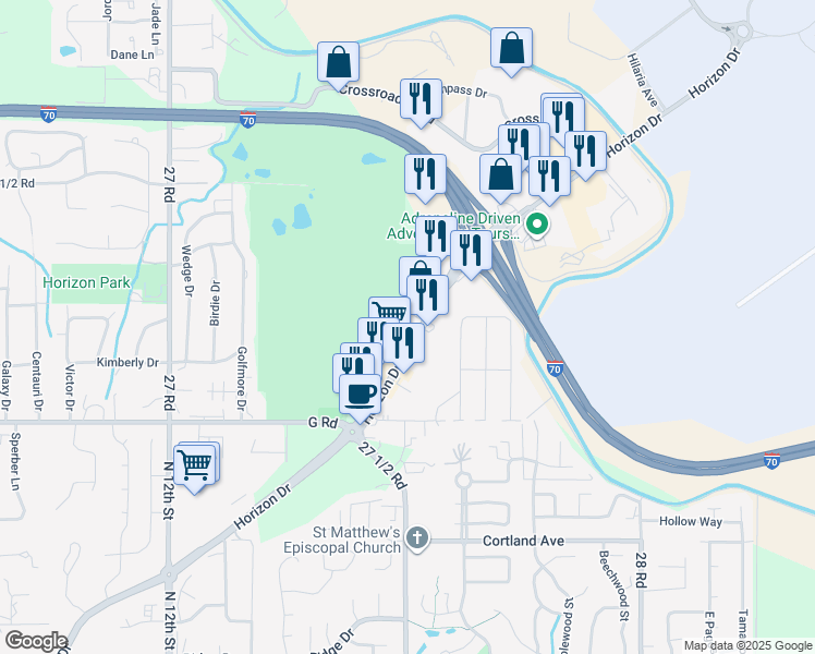 map of restaurants, bars, coffee shops, grocery stores, and more near 721 Horizon Drive in Grand Junction