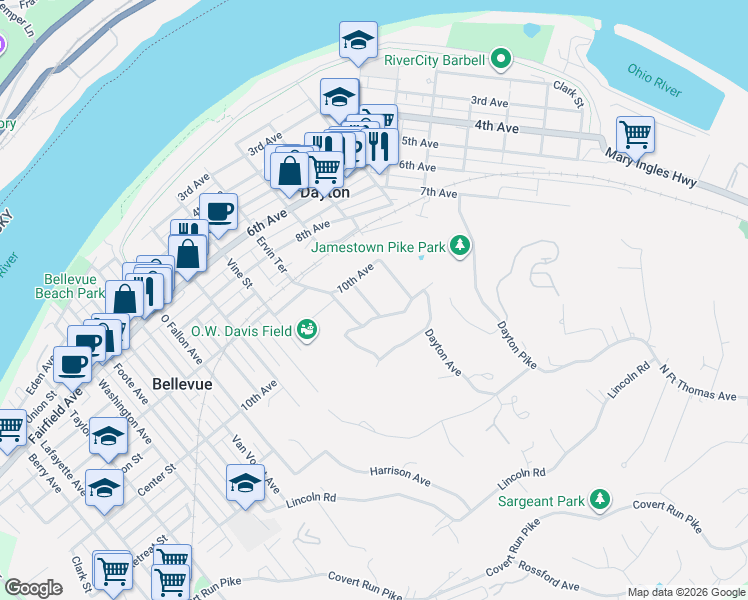 map of restaurants, bars, coffee shops, grocery stores, and more near 1003 McKinney Avenue in Dayton