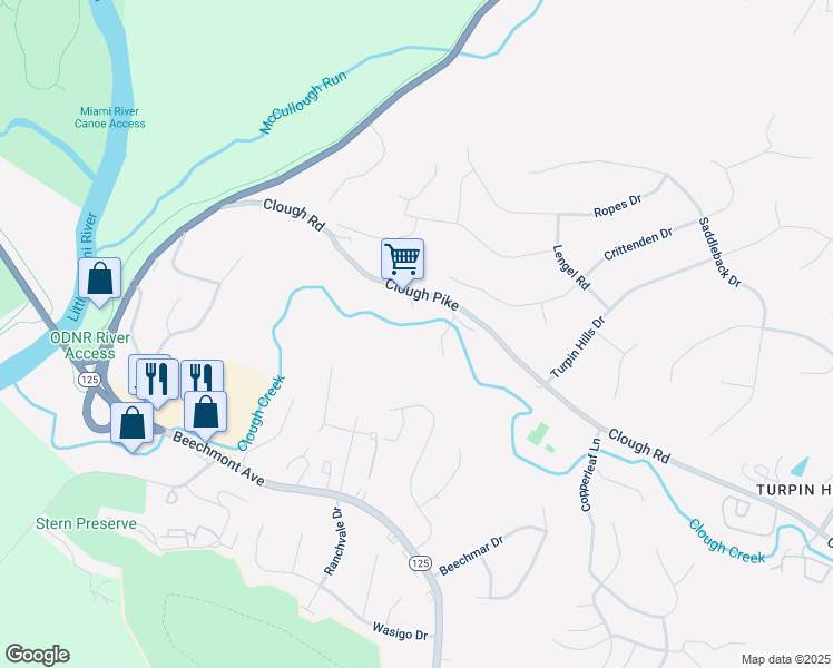 map of restaurants, bars, coffee shops, grocery stores, and more near 5531 Clough Pike in Cincinnati