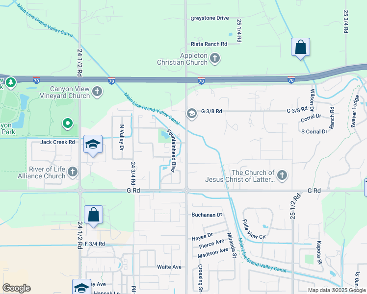 map of restaurants, bars, coffee shops, grocery stores, and more near 2498 Interlochen Court in Grand Junction