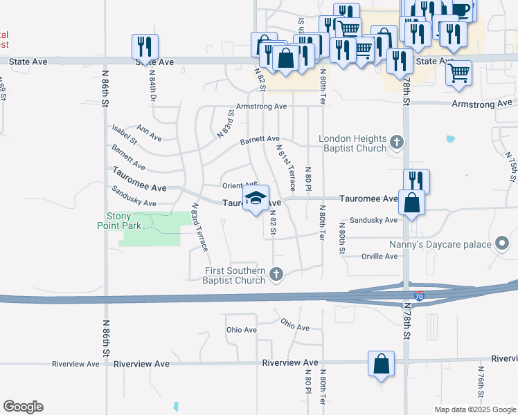 map of restaurants, bars, coffee shops, grocery stores, and more near 8209 Tauromee Avenue in Kansas City