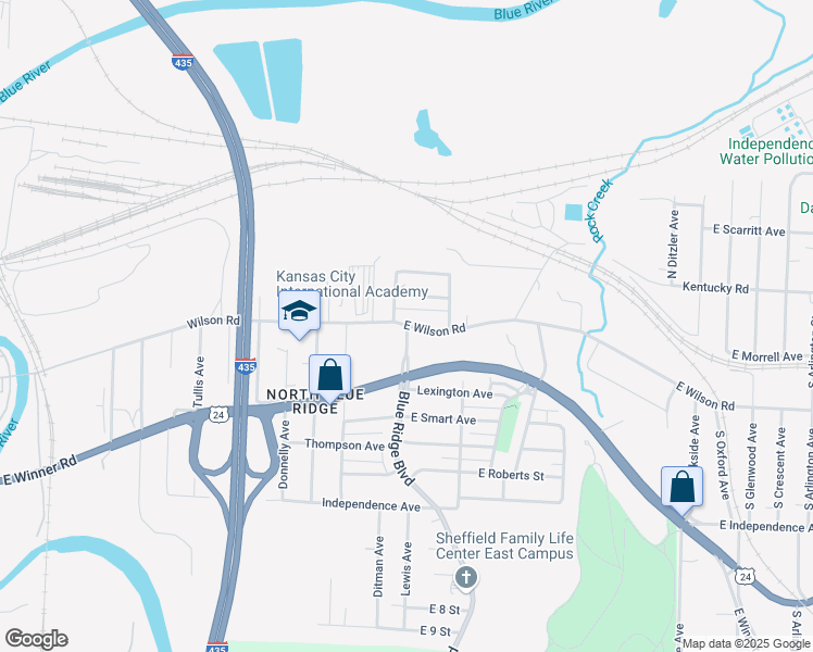 map of restaurants, bars, coffee shops, grocery stores, and more near 9 Blue Ridge Boulevard in Kansas City