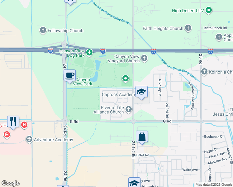 map of restaurants, bars, coffee shops, grocery stores, and more near 2435 Jack Creek Road in Grand Junction