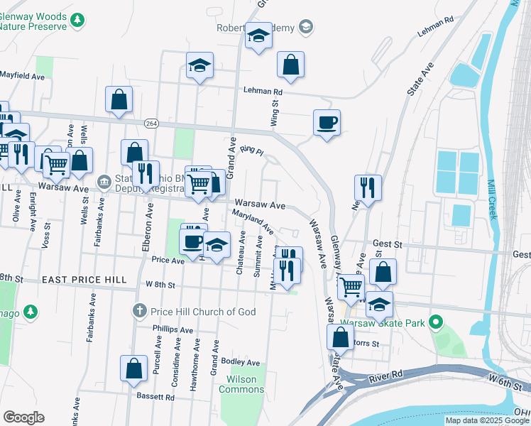 map of restaurants, bars, coffee shops, grocery stores, and more near in Cincinnati