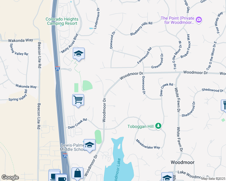 map of restaurants, bars, coffee shops, grocery stores, and more near 1645 Fallen Leaf Way in Monument