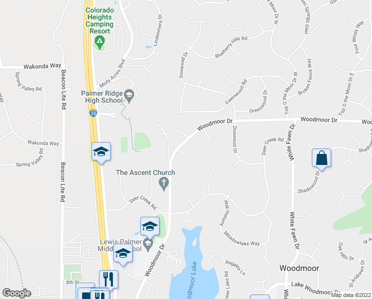 map of restaurants, bars, coffee shops, grocery stores, and more near 1645 Fallen Leaf Way in Monument