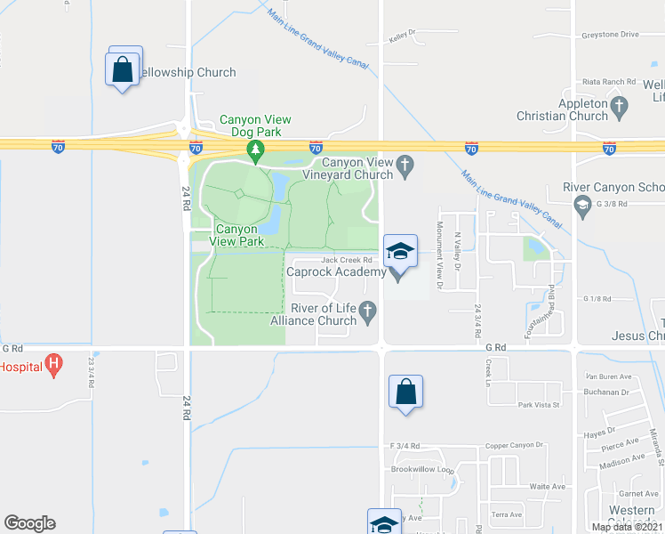 map of restaurants, bars, coffee shops, grocery stores, and more near 723 Spanish Trail Drive in Grand Junction