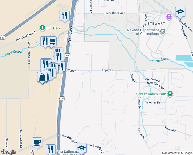 map of restaurants, bars, coffee shops, grocery stores, and more near 3726 Lyla Lane in Carson City