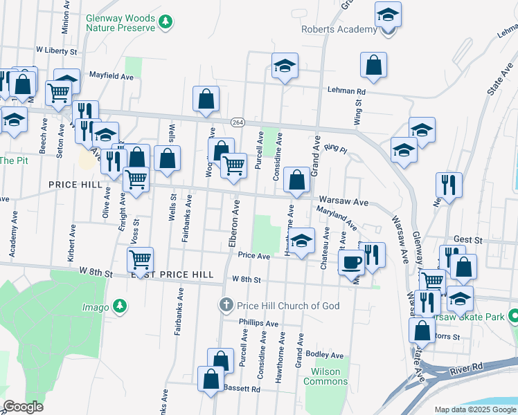 map of restaurants, bars, coffee shops, grocery stores, and more near 970 Purcell Avenue in Cincinnati