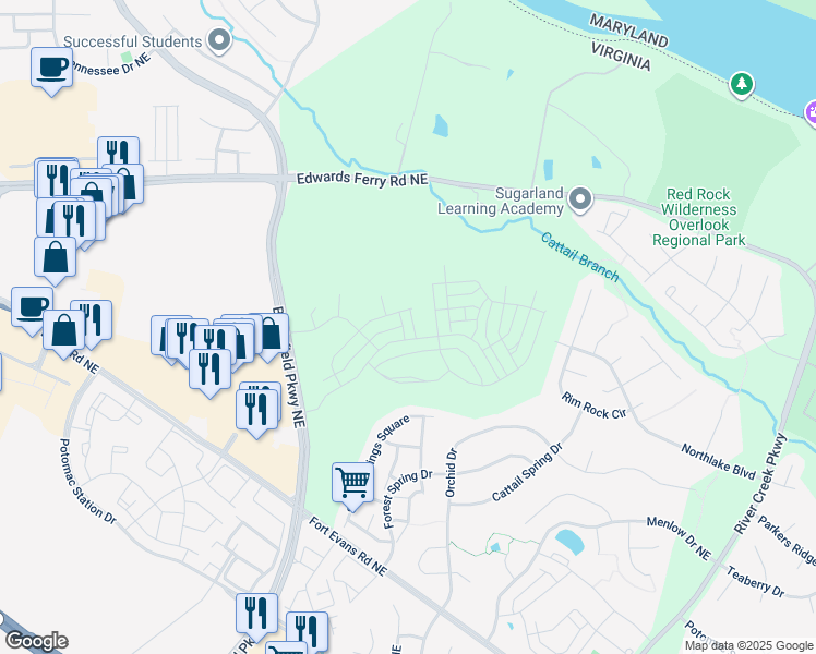 map of restaurants, bars, coffee shops, grocery stores, and more near 18315 Fox Crossing Terrace in Leesburg