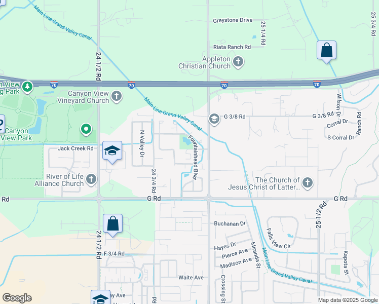 map of restaurants, bars, coffee shops, grocery stores, and more near 2494 Interlochen Court in Grand Junction