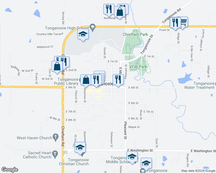 map of restaurants, bars, coffee shops, grocery stores, and more near 328 Delaware Street in Leavenworth
