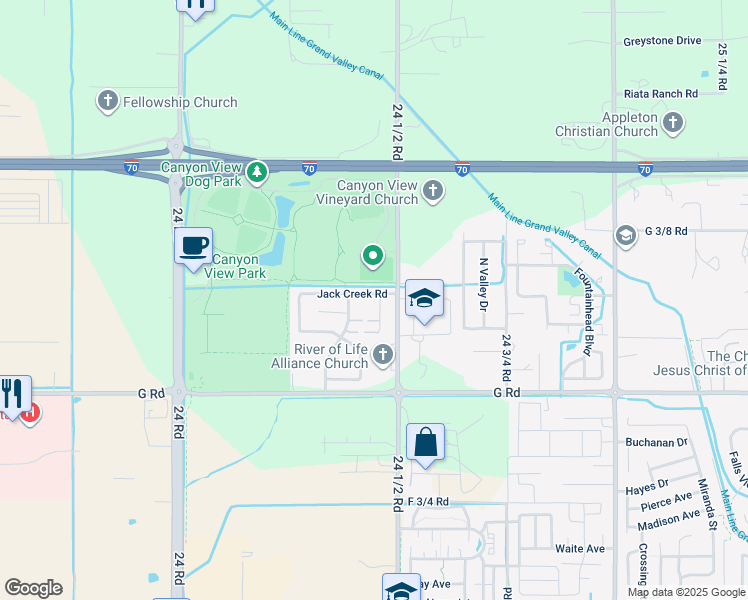 map of restaurants, bars, coffee shops, grocery stores, and more near 2445 Jack Creek Road in Grand Junction