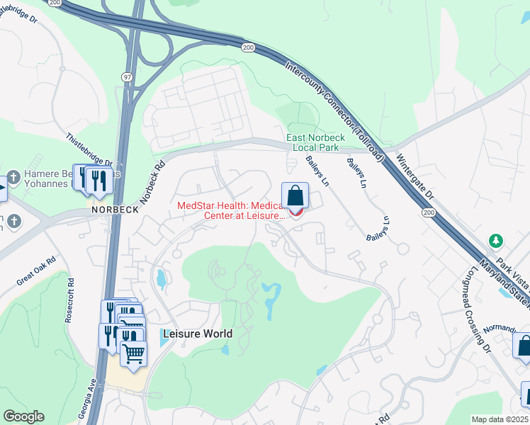 map of restaurants, bars, coffee shops, grocery stores, and more near 3300 Solomons Court in Silver Spring