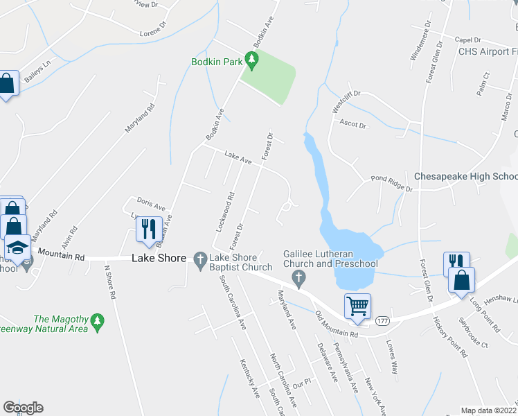 map of restaurants, bars, coffee shops, grocery stores, and more near 8383 Forest Drive in Pasadena