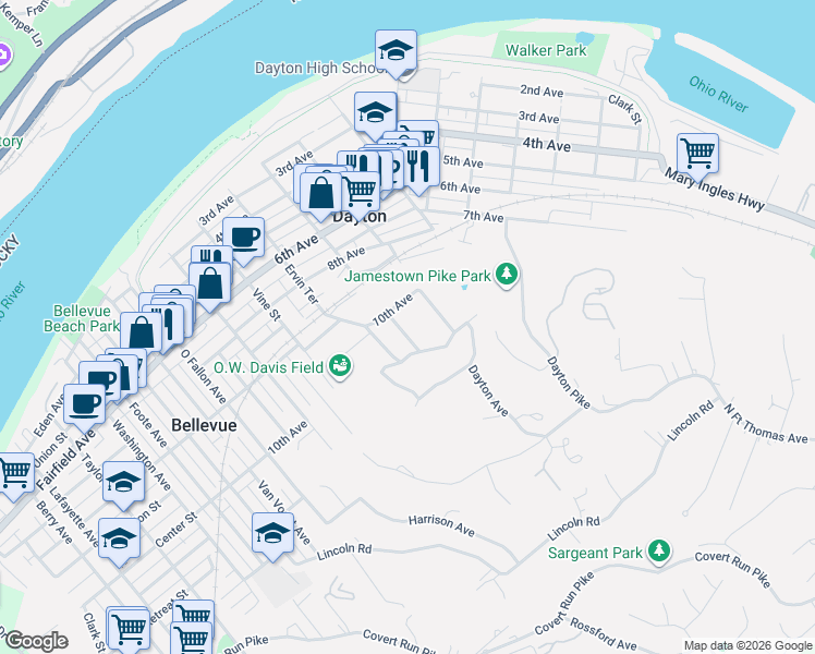 map of restaurants, bars, coffee shops, grocery stores, and more near 1003 McKinney Avenue in Dayton