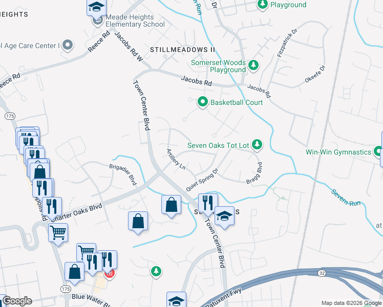 map of restaurants, bars, coffee shops, grocery stores, and more near 1917 Cannon Ridge Drive in Odenton