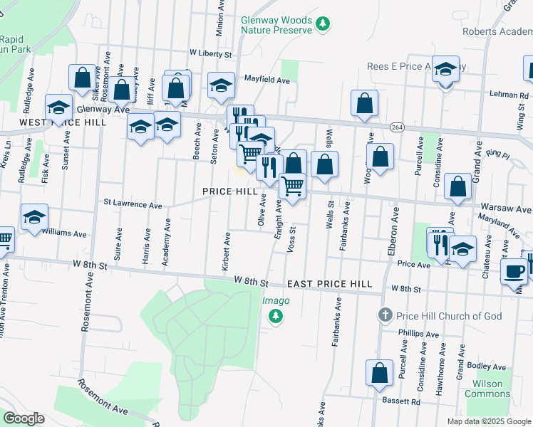 map of restaurants, bars, coffee shops, grocery stores, and more near 946 Olive Avenue in Cincinnati