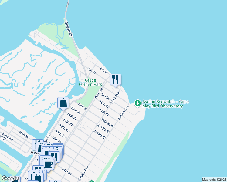 map of restaurants, bars, coffee shops, grocery stores, and more near 700 First Avenue in Avalon