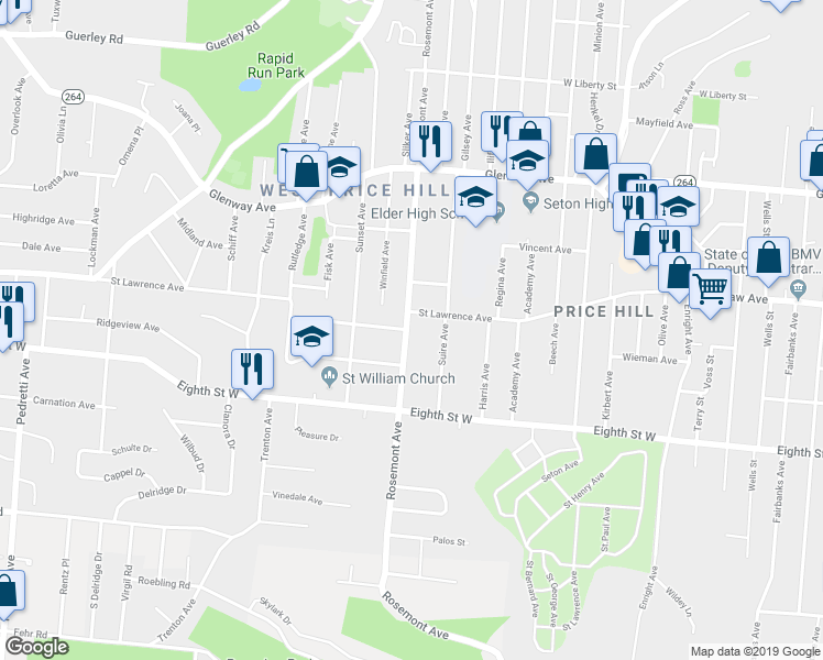 map of restaurants, bars, coffee shops, grocery stores, and more near 926 Rosemont Avenue in Cincinnati