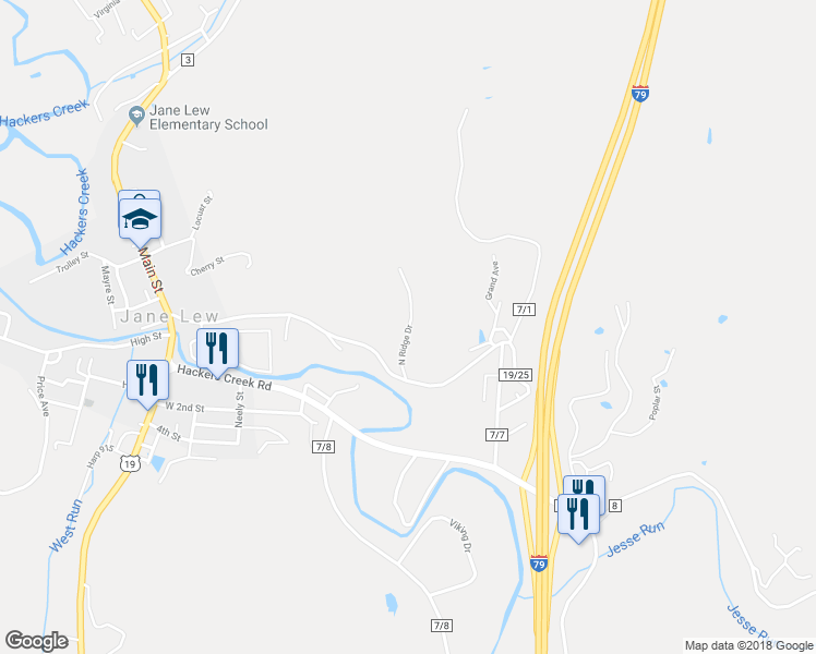 map of restaurants, bars, coffee shops, grocery stores, and more near North Ridge Drive in Lewis County