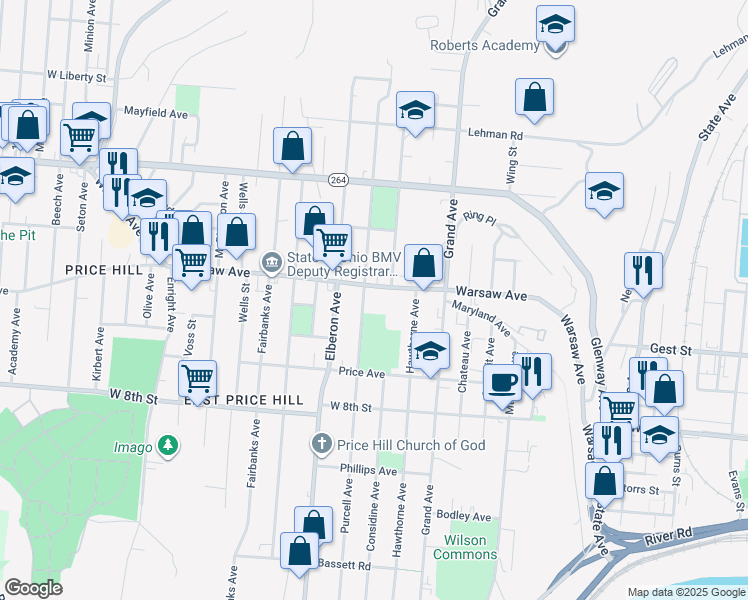 map of restaurants, bars, coffee shops, grocery stores, and more near 970 Purcell Avenue in Cincinnati