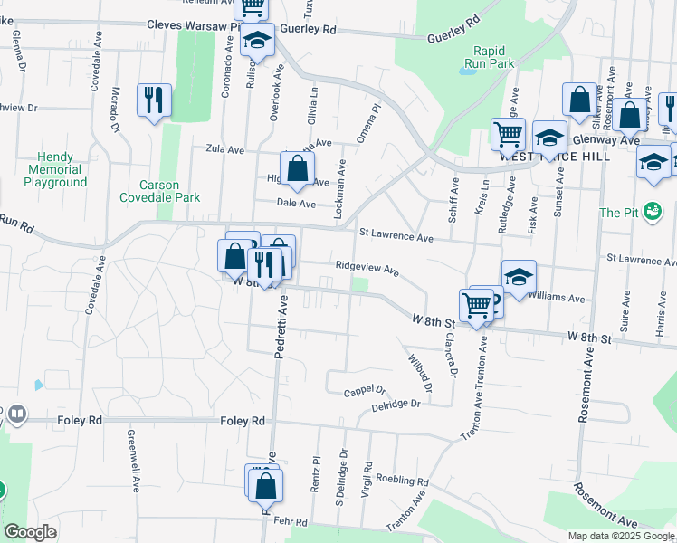 map of restaurants, bars, coffee shops, grocery stores, and more near in Cincinnati
