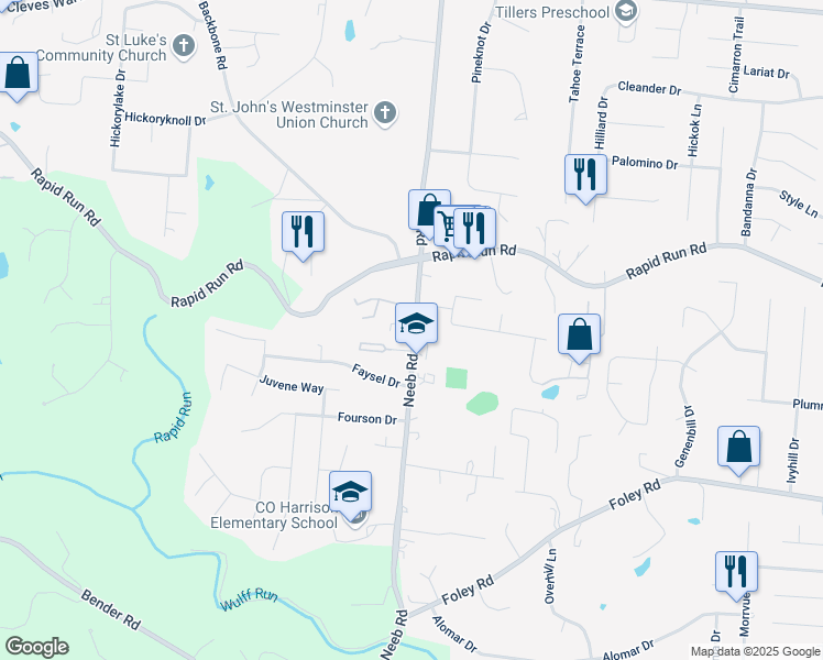 map of restaurants, bars, coffee shops, grocery stores, and more near 813 Neeb Road in Cincinnati