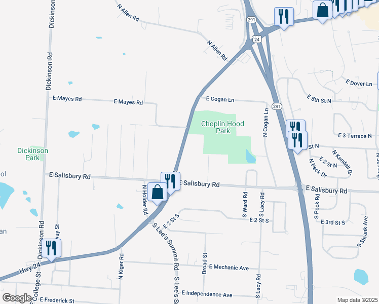 map of restaurants, bars, coffee shops, grocery stores, and more near 15605 East US Highway 24 in Independence