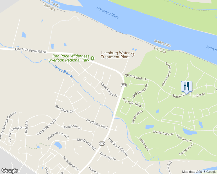 map of restaurants, bars, coffee shops, grocery stores, and more near 18290 Maple Spring Court in Leesburg